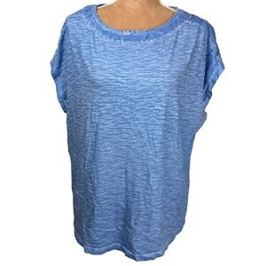 Chicos Sz 3 (XL)‎ Womens Top Space Dye Blue Cap Sleeve Crochet Neckline Coastal